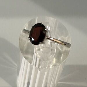 Classic Solitaire Garnet Ring | Sterling Silver 925 – Size 7.25 NWT